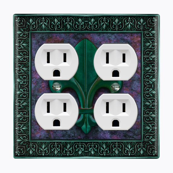 Metal Light Switch Plate Outlet Cover (Image Of Purple Stone Fleur De Lis FDL007)