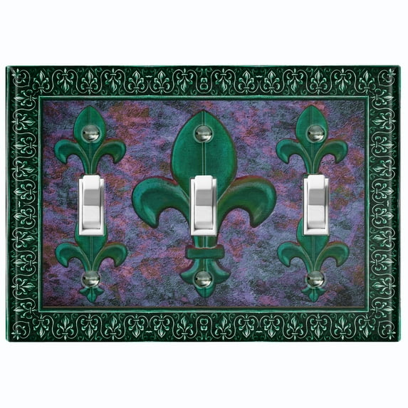 Metal Light Switch Plate Outlet Cover (Image Of Purple Stone Fleur De Lis FDL007)