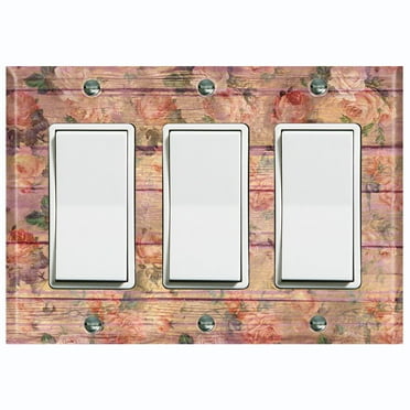 Metal Light Switch Plate Outlet Cover (Image of Brown Wood Fence Pastel Rose FEN013)