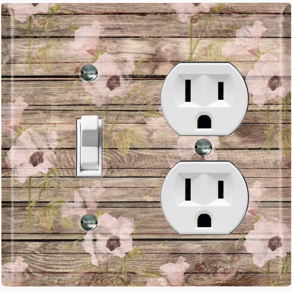 Metal Light Switch Plate Outlet Cover (Image of Brown Wood Fence Peony FEN011)