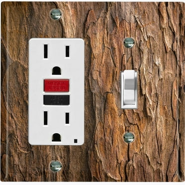 Metal Light Switch Plate Outlet Cover Image of Dark Brown Wood Bark Wallpaper WOD005