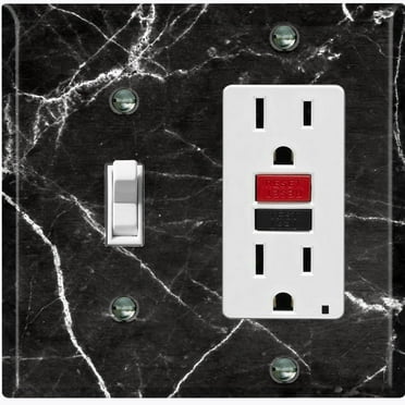 Metal Light Switch Plate Outlet Cover (Image of Marble Black MAR001)