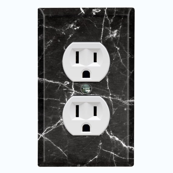 Metal Light Switch Plate Outlet Cover (Image of Marble Black MAR001)
