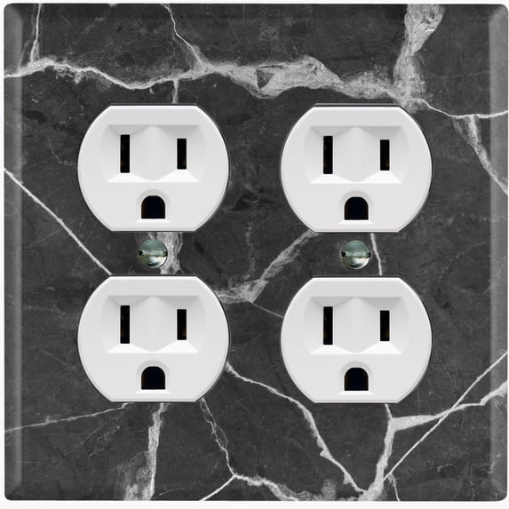 Metal Light Switch Plate Outlet Cover (Image of Marble Black MAR004)