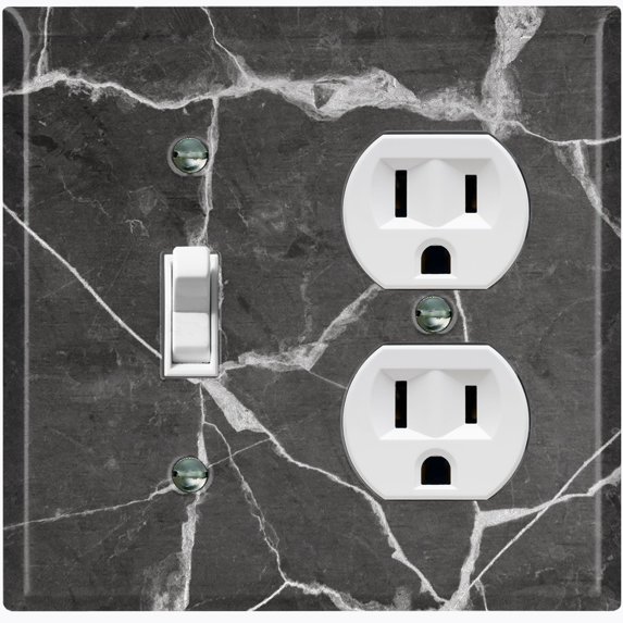 Metal Light Switch Plate Outlet Cover (Image of Marble Black MAR004)