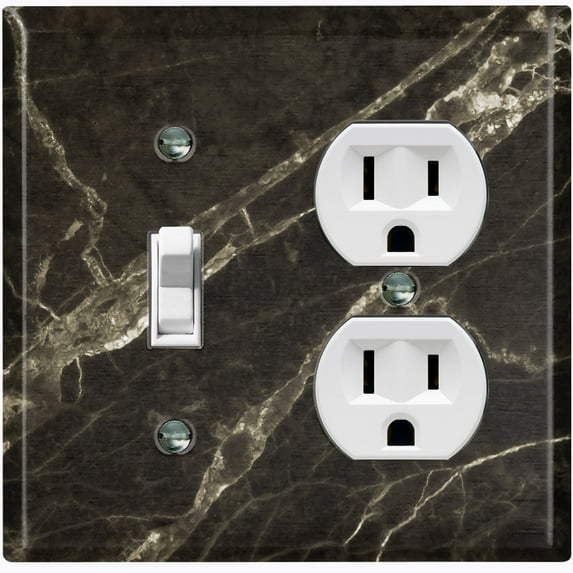 Metal Light Switch Plate Outlet Cover (Image of Marble Black MAR005)