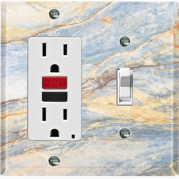 Metal Light Switch Plate Outlet Cover (Image of Marble Blue MAR014)