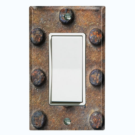 Metal Light Switch Plate Outlet Cover Image of Rusted Crosshatch MET004