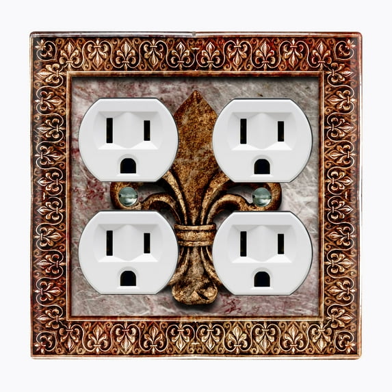 Metal Light Switch Plate Outlet Cover (Image of Rusted Fleur De Lis FDL009)