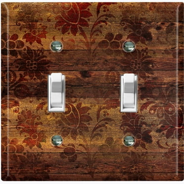 Metal Light Switch Plate Outlet Cover Image of Wooden Wall Damask Burgundy WOD012