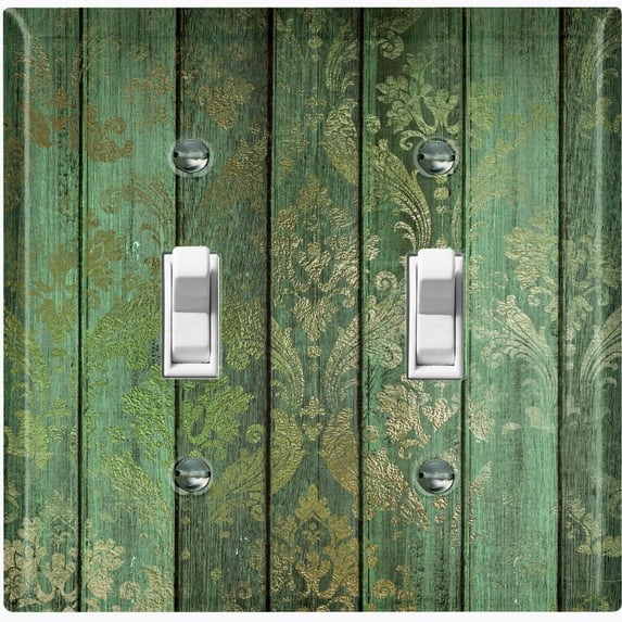 Metal Light Switch Plate Outlet Cover Image of Wooden Wall Damask Green WOD017