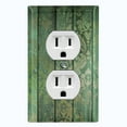 thumbnail image 1 of Metal Light Switch Plate Outlet Cover Image of Wooden Wall Damask Green WOD017, 1 of 13