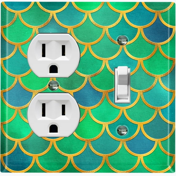 Metal Light Switch Plate Outlet Cover Mermaid Blue Green MER009