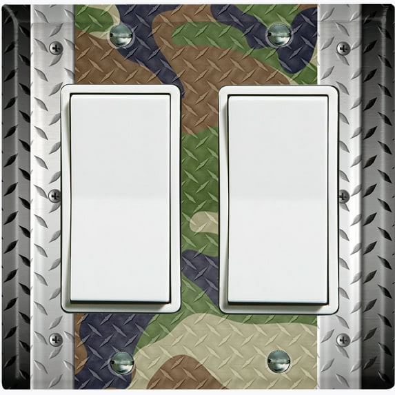 Metal Light Switch Plate Outlet Cover (Multi Camo 2 - Double Rocker)