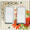 thumbnail image 1 of Metal Light Switch Plate Outlet Cover Orange Sunflower Striped Damask Tan FLW072, 1 of 13
