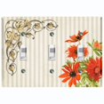 thumbnail image 1 of Metal Light Switch Plate Outlet Cover Orange Sunflower Striped Damask Tan FLW072, 1 of 13