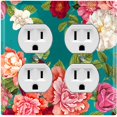 thumbnail image 1 of Metal Light Switch Plate Outlet Cover Pastel Rose Leaf Garden Teal ROS031, 1 of 13