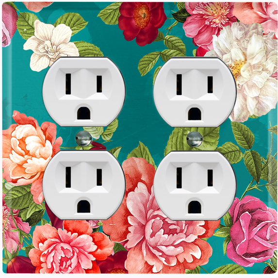 Metal Light Switch Plate Outlet Cover Pastel Rose Leaf Garden Teal ROS031