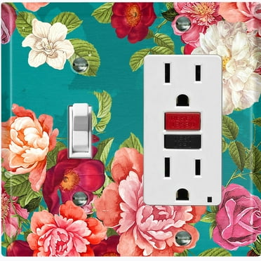 Metal Light Switch Plate Outlet Cover Pastel Rose Leaf Garden Teal ROS031
