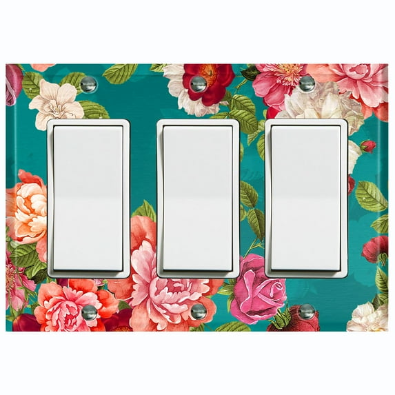 Metal Light Switch Plate Outlet Cover Pastel Rose Leaf Garden Teal ROS031