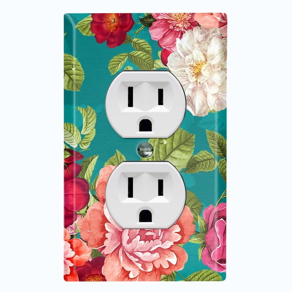 Metal Light Switch Plate Outlet Cover Pastel Rose Leaf Garden Teal ROS031