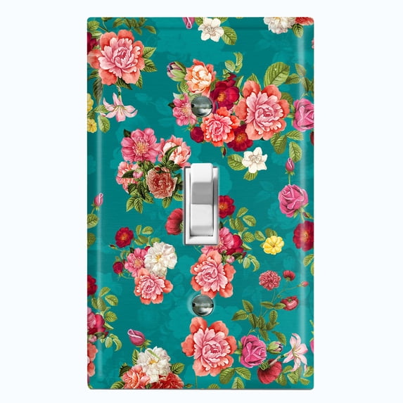 Metal Light Switch Plate Outlet Cover Pastel Rose Leaf Garden Teal ROS032