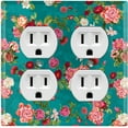 thumbnail image 1 of Metal Light Switch Plate Outlet Cover Pastel Rose Leaf Garden Teal ROS032, 1 of 13