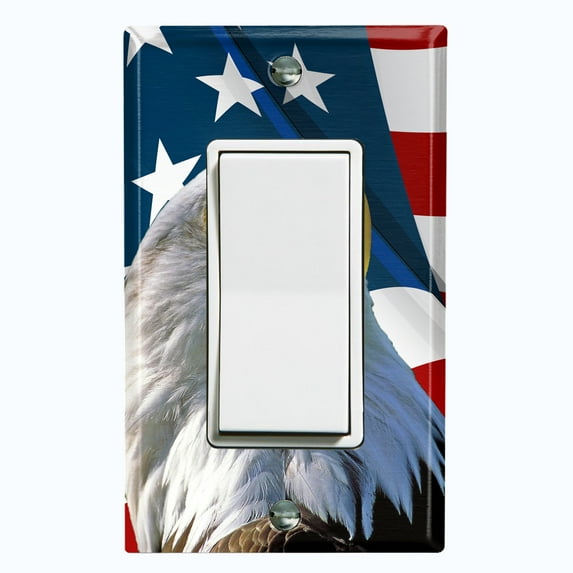 Metal Light Switch Plate Outlet Cover (Patriot Eagle Flag - Single Rocker)