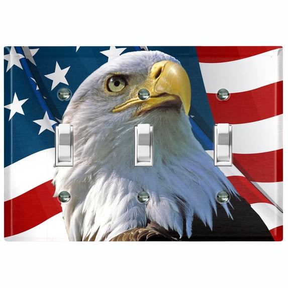 Metal Light Switch Plate Outlet Cover (Patriot Eagle Flag - Triple Toggle)