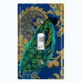 thumbnail image 1 of Metal Light Switch Plate Outlet Cover Peacock Blue Silk Damask PEA008, 1 of 13