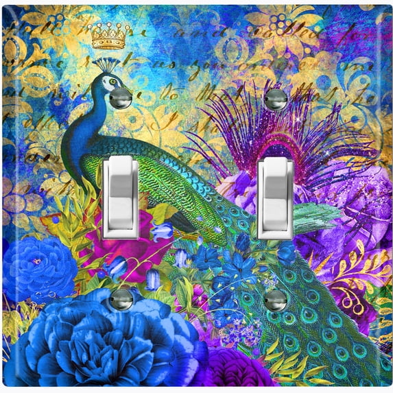 Metal Light Switch Plate Outlet Cover Peacock Crown Flower Damask PEA004