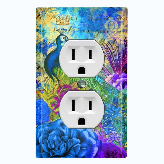 Metal Light Switch Plate Outlet Cover Peacock Crown Flower Damask PEA004