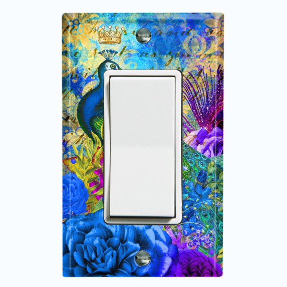 Metal Light Switch Plate Outlet Cover Peacock Crown Flower Damask PEA004