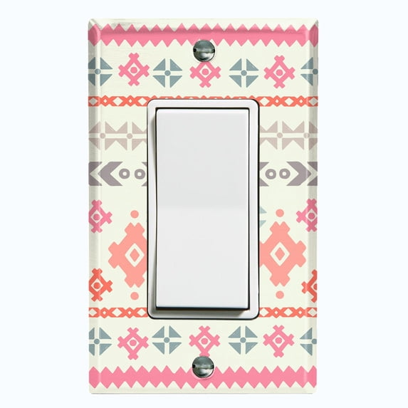 Metal Light Switch Plate Outlet Cover Pink Ethnic Aztec Tribal Pattern Beige SFR053