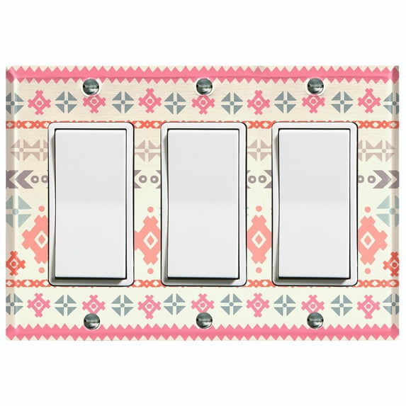 Metal Light Switch Plate Outlet Cover Pink Ethnic Aztec Tribal Pattern Beige SFR053