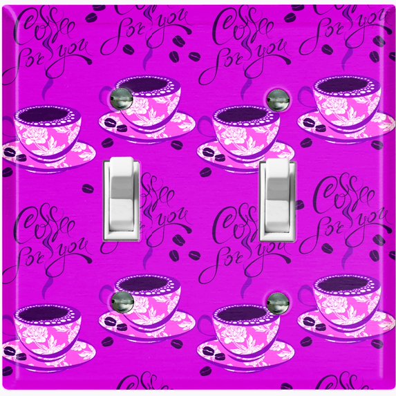 Metal Light Switch Plate Outlet Cover (Pink Floral Coffee Cup COF003)
