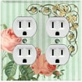 thumbnail image 1 of Metal Light Switch Plate Outlet Cover Pink Flower Teal Stripe Damask FLW068, 1 of 13