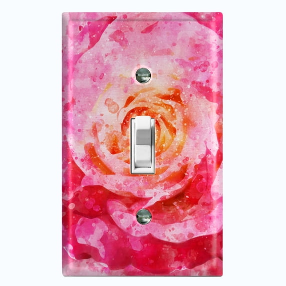 Metal Light Switch Plate Outlet Cover Pink Rose Flower ROS002