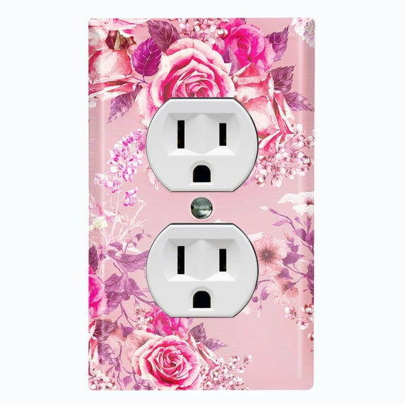 Metal Light Switch Plate Outlet Cover Pink Rose Flower Wallpaper ROS048
