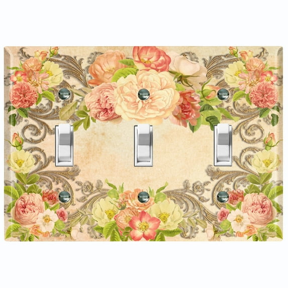 Metal Light Switch Plate Outlet Cover Pink Rose Frame Wallpaper ROS023