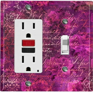 Metal Light Switch Plate Outlet Cover (Pink Wallpaper Letter Damask LET004)