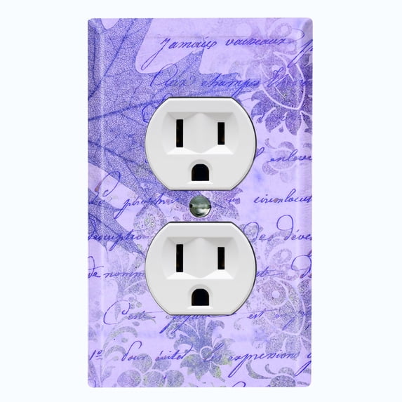Metal Light Switch Plate Outlet Cover (Purple Leaf Letter Damask LET008)