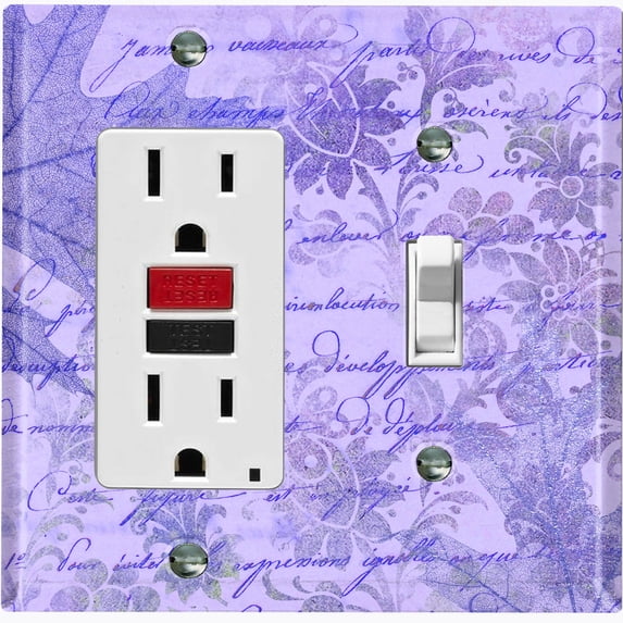 Metal Light Switch Plate Outlet Cover (Purple Leaf Letter Damask LET008)