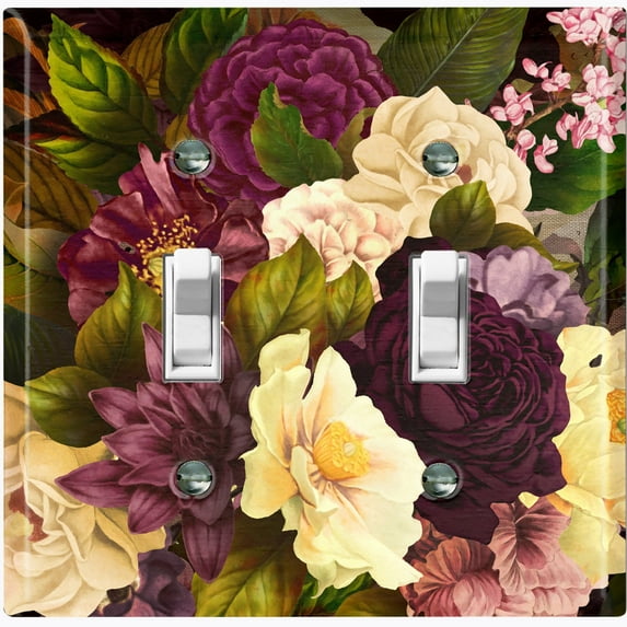 Metal Light Switch Plate Outlet Cover Purple White Rose Wallpaper ROS015