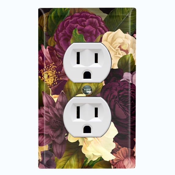 Metal Light Switch Plate Outlet Cover Purple White Rose Wallpaper ROS015