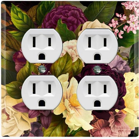 Metal Light Switch Plate Outlet Cover Purple White Rose Wallpaper ROS015