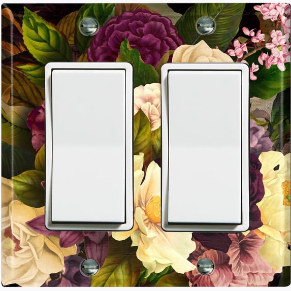 Metal Light Switch Plate Outlet Cover Purple White Rose Wallpaper ROS015