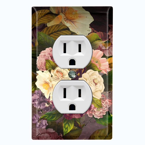 Metal Light Switch Plate Outlet Cover Purple White Rose Wallpaper ROS016