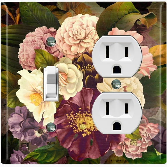 Metal Light Switch Plate Outlet Cover Purple White Rose Wallpaper ROS016