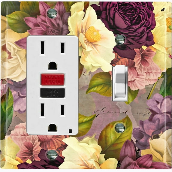 Metal Light Switch Plate Outlet Cover Purple White Rose Wallpaper ROS017